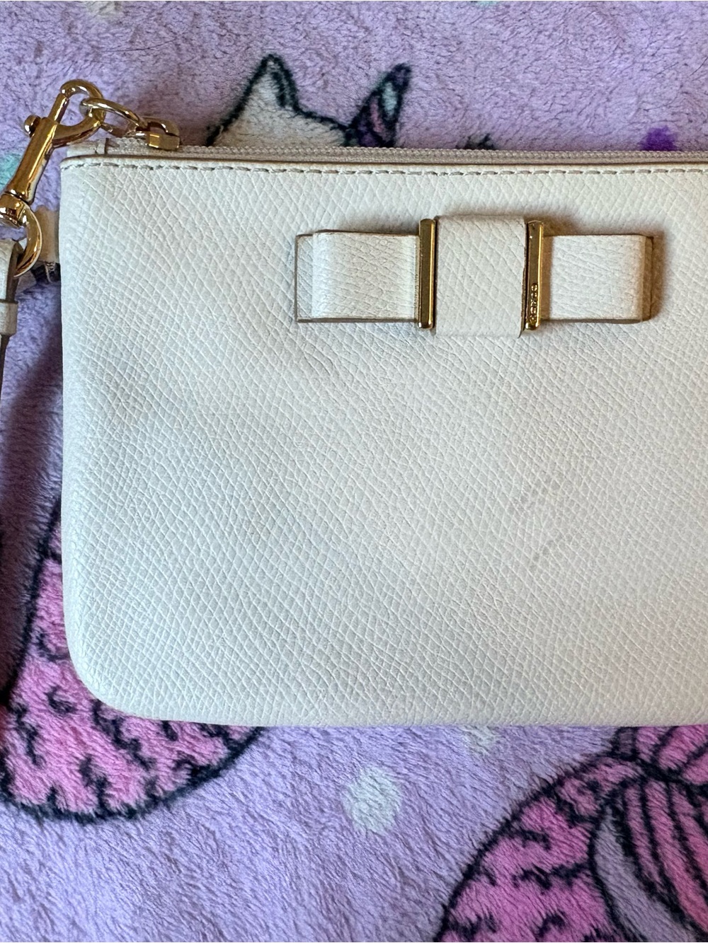 Coach Cream Wristlet Clutch with Bow and Gold Hardware